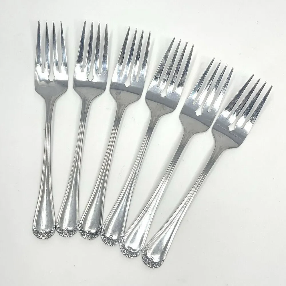 Rogers Co. Stanley Roberts TRIO ROSE PETAL Stainless Set of 5 Salad Forks 6.5”